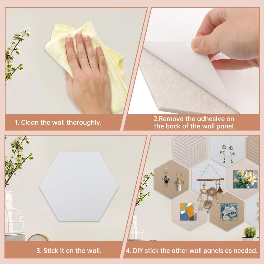 10Pack Hexagon Cork Boards for Walls Decor,Felt Board Tiles with 100 Push Pins,Felt Bulletin Board Tiles for Office & Home for Notes Photos and DIY Classroom Decor