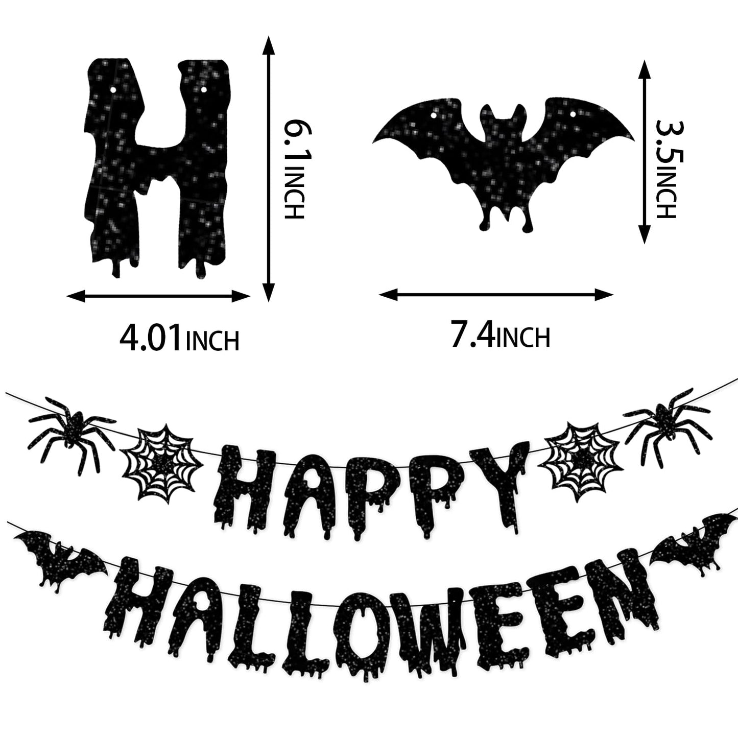 Purple Black Happy-Halloween Party Decorations - 13PCS Spider Web Bats Streamers Banner ,Paper Flowers Lanterns Tissue Pom Poms Fans, Classroom Birthday Bachelorette Hanging Supplies Decor Hugfond