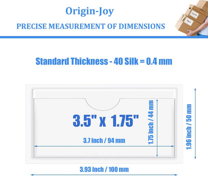 Origin-Joy 35 PCS Self Adhesive Index Card Pockets with Top Open, Clear Plastic Label Holder for Notes, Library and Business, Adhesive Label Pockets & Card Holder (3.5 x 1.75 inch)