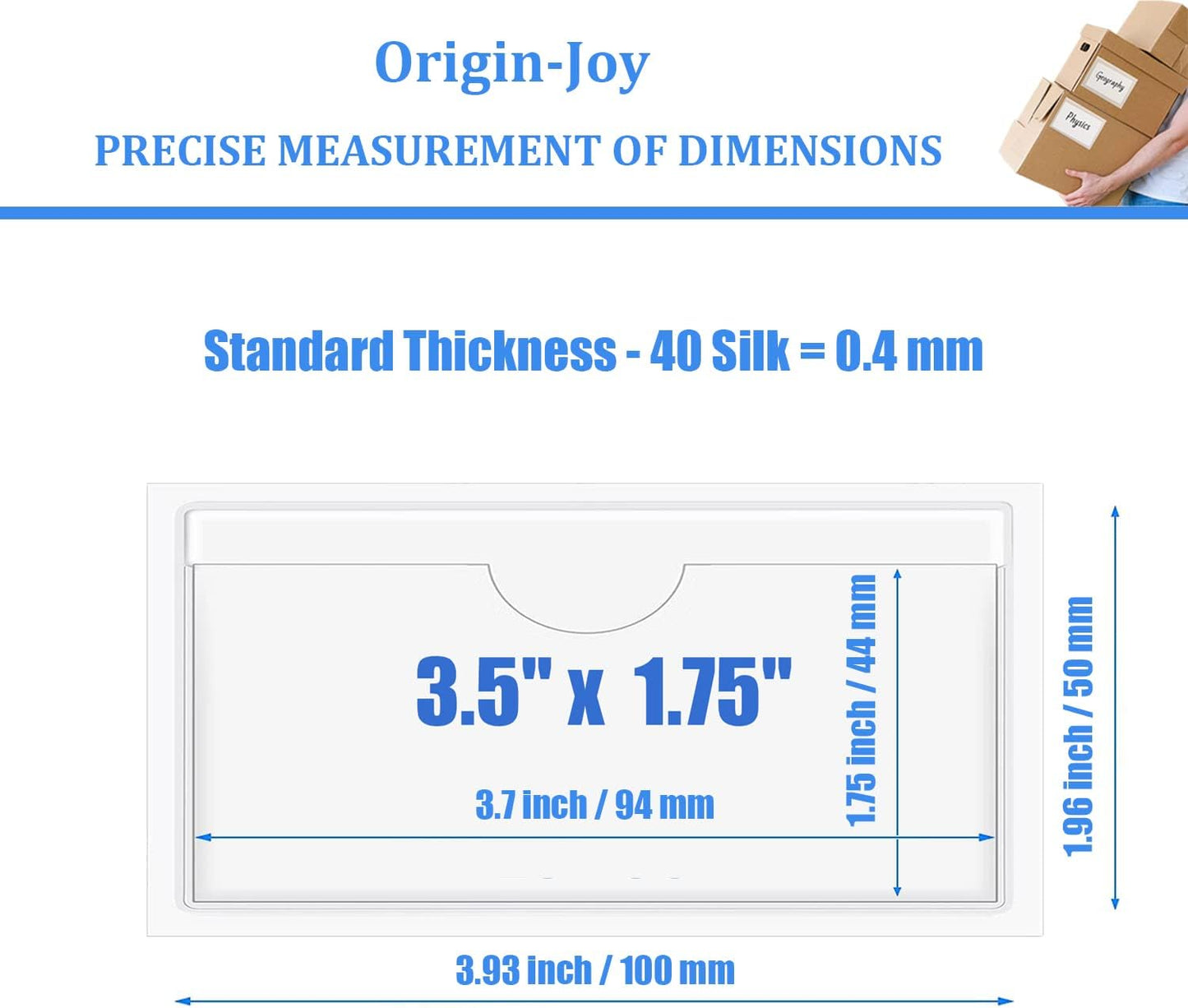 Origin-Joy 60 PCS Self Adhesive Index Card Pockets with Top Open, Clear Plastic Label Holder for Notes, Library and Business, Adhesive Label Pockets & Card Holder (3.5 x 1.75 inch)