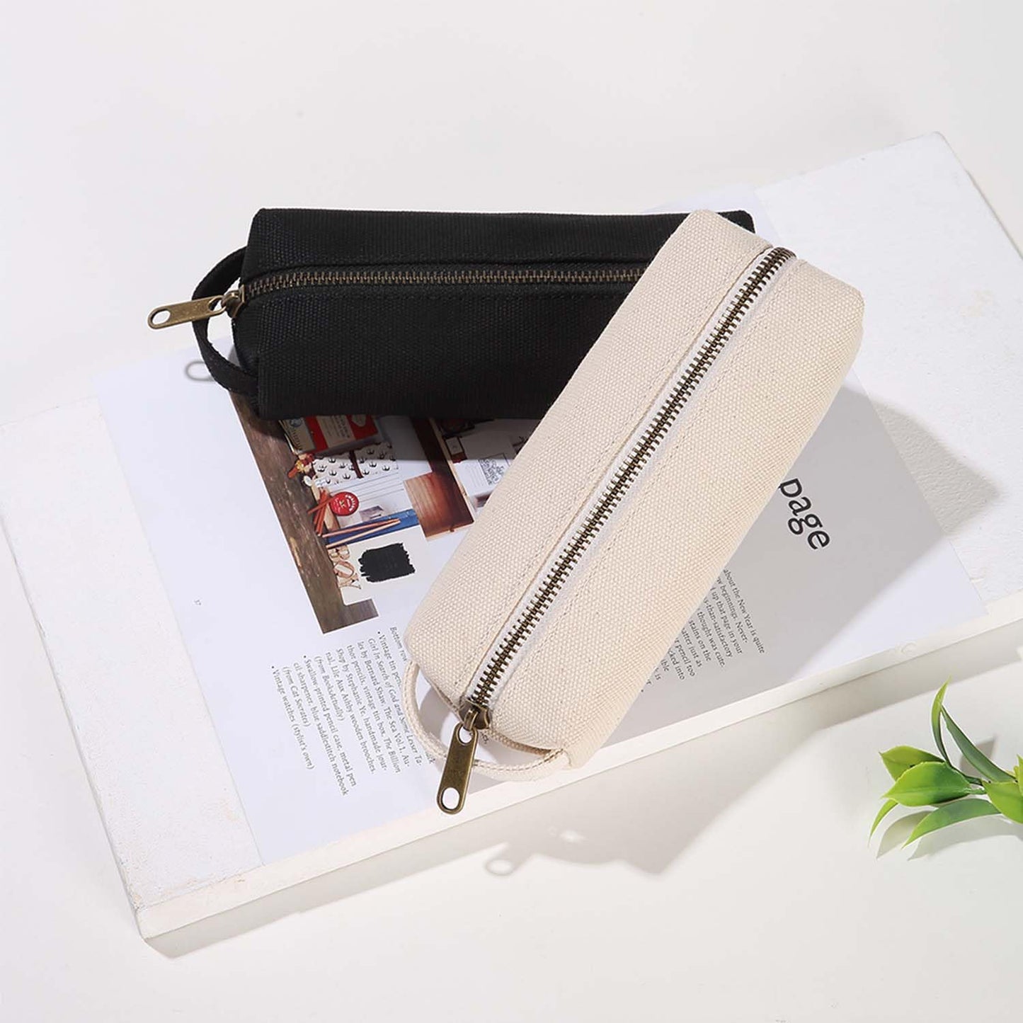YONBEN Pencil Case Soft Cotton Canvas Pencil Pouch Bag for Easy Carry Stylish and Durable for Pens and Pencils (Beige)