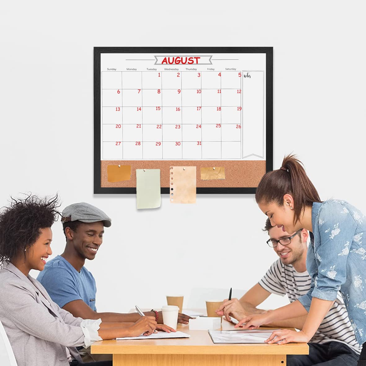 Dry Erase Calendar Whiteboard for Wall, Combination Magnetic Dry Erase White Board & Bulletin Board, 23.6" x 31.5" Wood Framed Calendar/Cork Combo Board(BK-6080)