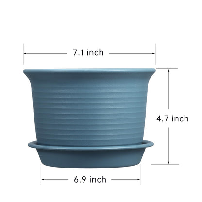 Etvski 6 Pack Flower Pots for Indoor Plants, Plant Pots with Drainage Hole and Tray Saucer, 7" Flower Pot, 6 inch Planters for Indoor Plants(Bluish Gray)