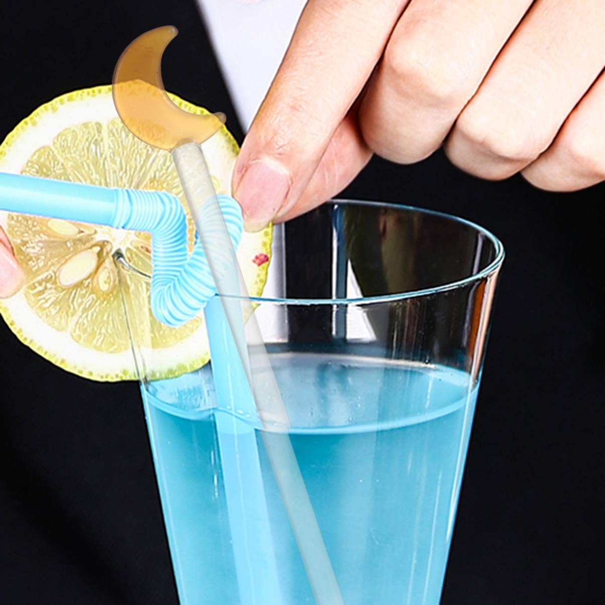 5PCS Glass Swizzle Sticks for Cocktails Drinks, Moon Swizzle Sticks for Drinks Coffee Cocktail for Restaurant Home Bar