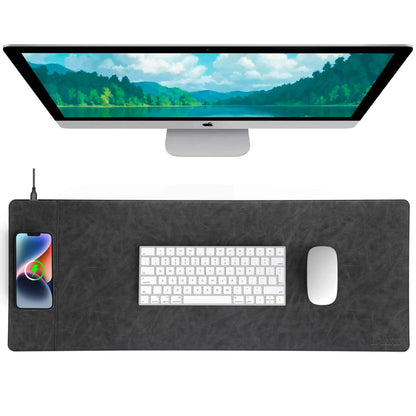 Magnetic Wireless Charging Mouse Mat, 31"x11.7" Large Mouse Pad with Wireless Charging, Microfiber Leather Office Desk Pad, Waterproof Extended Computer Keyboard Desk Mat for Office & Home, Laptop