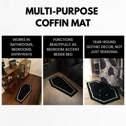 WITTIZA Coffin Bath Mat - Black & White Gothic Bathroom Rug, Non-Slip Quick Dry Microfiber, Soft Plush for Halloween Decor & Goth Home, Machine Washable, 32" x 20"
