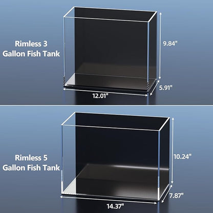 5 Gallon Fish Tank Aquarium Kit with HOB Filter, LED Light with Timer, Lid, Siphon Vacuum Cleaner, Self Cleaning Glass Rimless Betta Tank