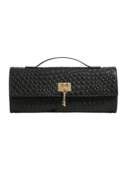 Floerns Women's Woven Leather Handbag Top Handle Formal Clutch Purse Evening Bag Black One Size