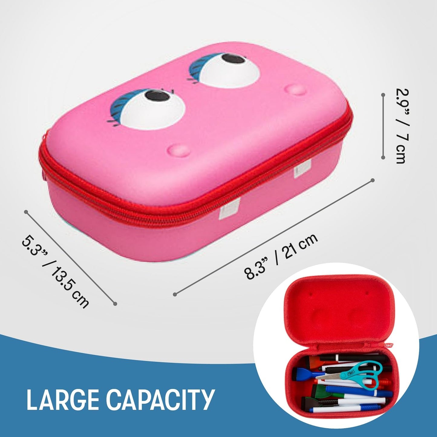 ZIPIT Beast Pencil Box for Girls, Large Capacity Cute Pencil Case for School, Stationery Organizer Box, Pink