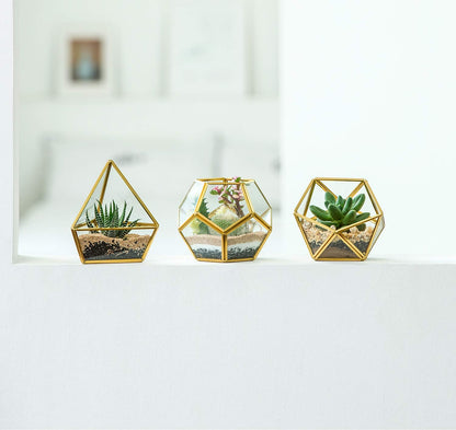 Mkono Artificial Succulent in 3 Pack Mini Glass Geometric Terrarium and Fake Hanging Plants in Farmhouse Galvanized Pots