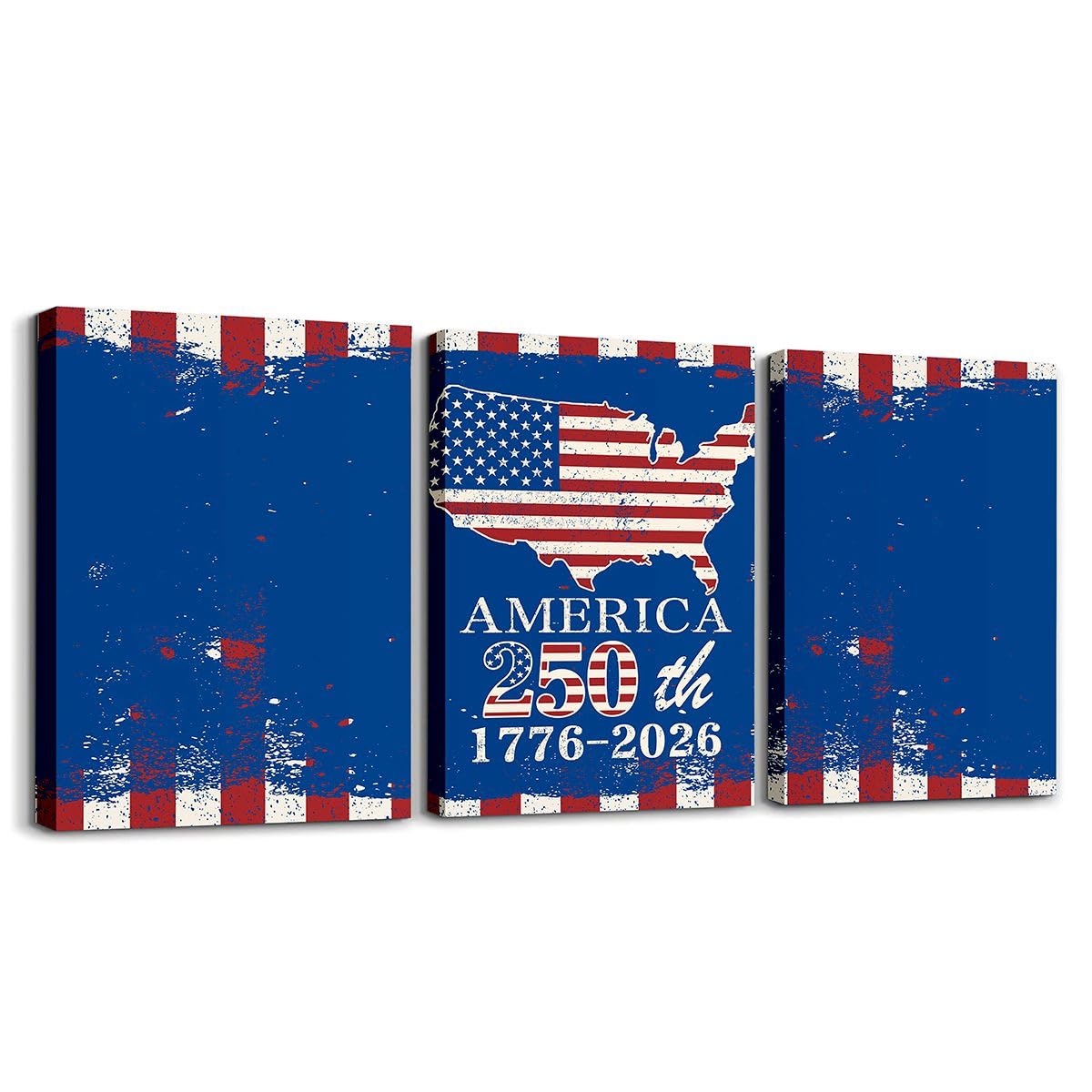 Feelyou Patriotic 250th Anniversary 3 Piece Canvas Wall Art for Living Room Bedroom 4th of July Wall Art for Home Decor America Map Office Decor Artwork Red and Blue Retro Style Picture Posters