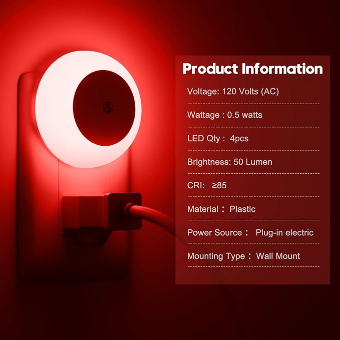 fesnne Night Light, Night Lights Plug into Wall, Dusk to Dawn Sensor, Red Led Night Light 0.5W, 8 Pack Nightlight for Adults, Bedroom, Bathroom, Hallway, Kitchen