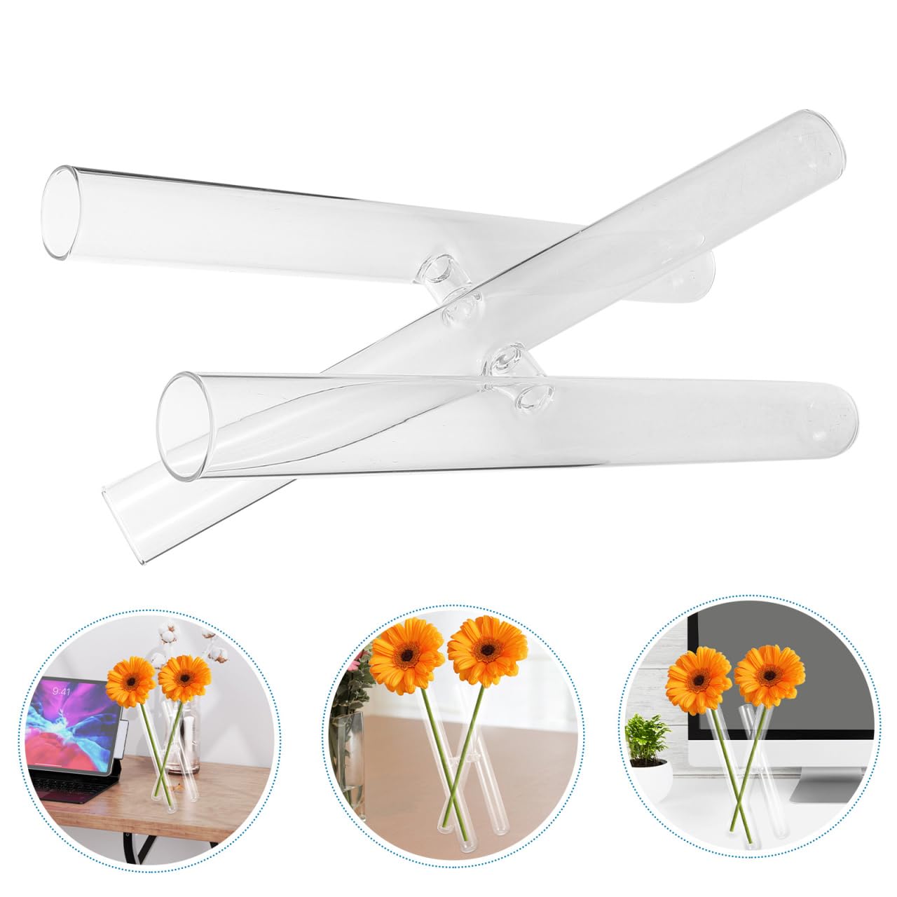 HOODANCOS 3Pcs Borosilicate Glass Test Tube Vases, Transparent Clear Floral Tubes, Minimalist Artistic Flower Arrangement Containers for Home Bedroom Office Party Decor 9.44X4.33X0.98In