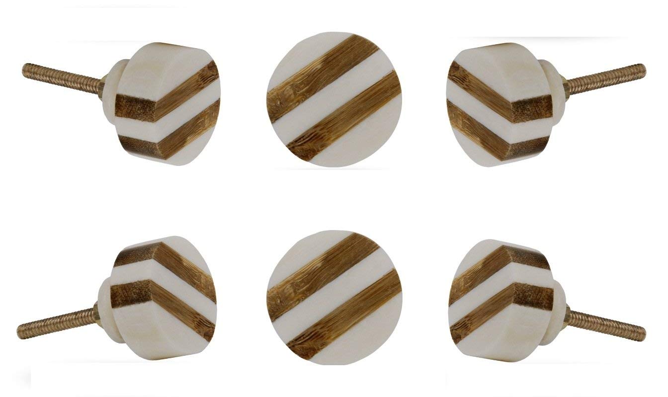 TRINCA-FERRO Set of 6 Ceramic Striped Round Bone Knob Kitchen Cabinet Cupboard Door Dresser Wardrobe and Drawer Pull for Bahtroom | Bedroom | Office | Kitchen