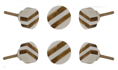 TRINCA-FERRO Set of 6 Ceramic Striped Round Bone Knob Kitchen Cabinet Cupboard Door Dresser Wardrobe and Drawer Pull for Bahtroom | Bedroom | Office | Kitchen