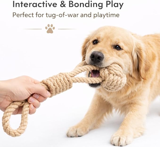 Natural Hemp Rope Dog Toy, Eco-Friendly Tug Toy for Interactive Play & Fetch, Safe Non-Toxic Alternative to Synthetic Rope Toys, Light to Moderate Chewers, Medium