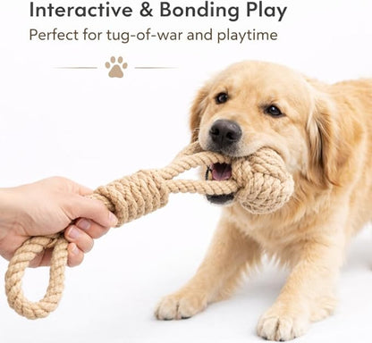 Natural Hemp Rope Dog Toy, Eco-Friendly Tug Toy for Interactive Play & Fetch, Safe Non-Toxic Alternative to Synthetic Rope Toys, Light to Moderate Chewers, Medium