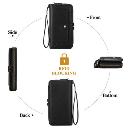 GOIACII Wristlet Wallets for Women Large Capacity RFID Blocking Ladies Phone Clutch Card Holder Black