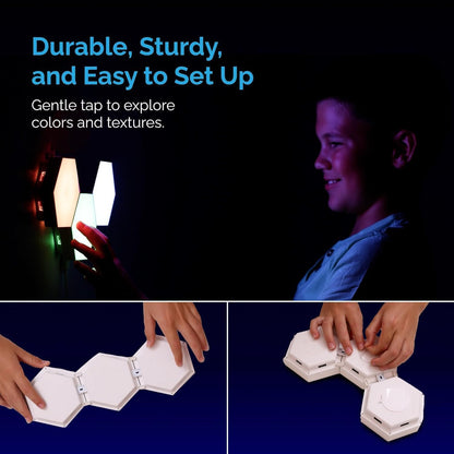 Emberela HEXlights Sensory Lights for Kids - 3pk Touch Hexagon Lights, Remote Controlled - Autism-Friendly Tap Tap Wall LED Panels for Sensory Room - Table Stand Included | Gifts for Kids with Autism