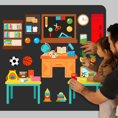 BEUNITONE 48 Pcs School Felt Story Boards Preschool Classroom Large Felt Story Pieces Set Flannel Board Stories for Preschool Activities Felt Story Board for Wall Early Learning Home Classroom Travle