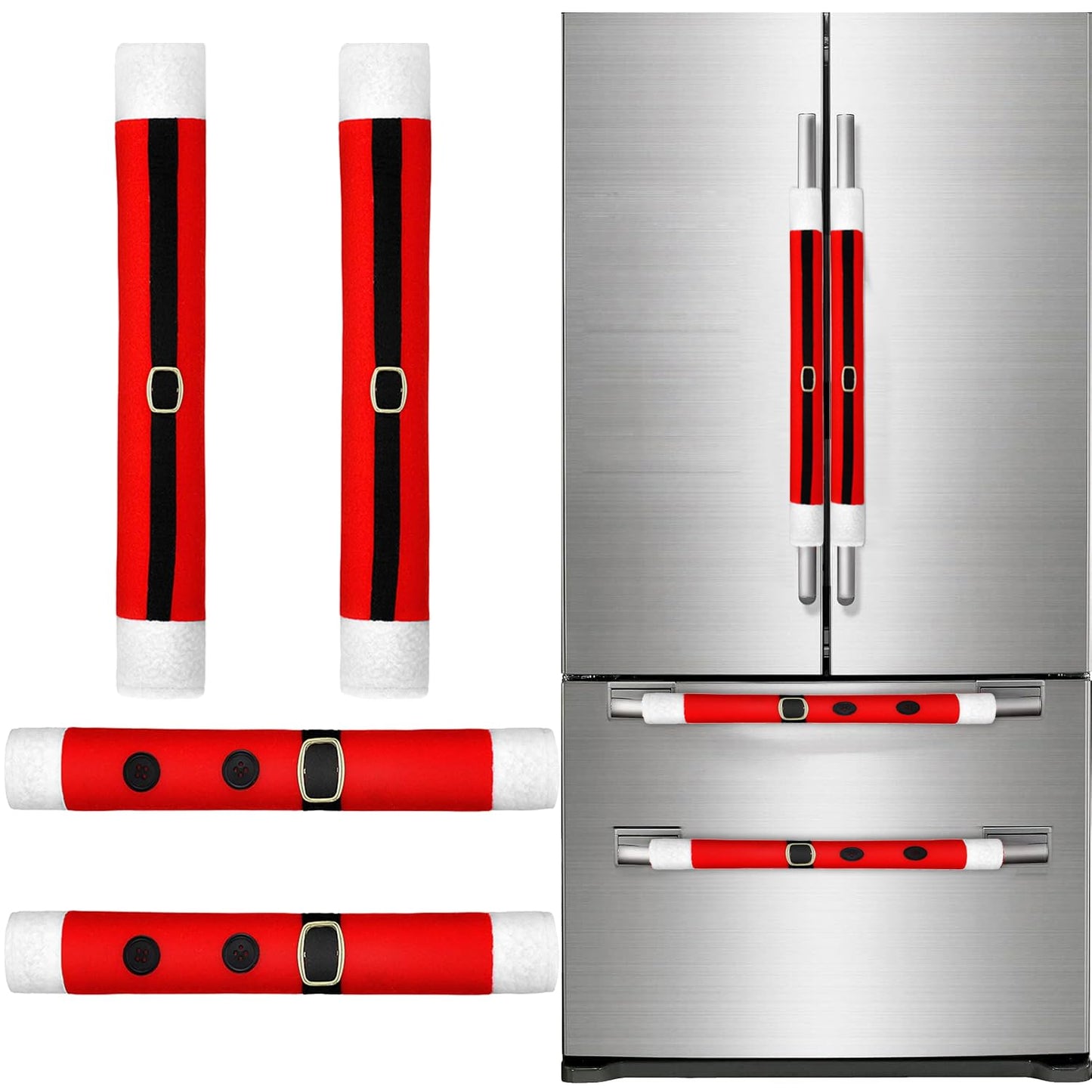 YIJXPOIN 4 Pieces Christmas Refrigerator Handle Covers Santa Belts Kitchen Decorations Refrigerator Door Handle Covers for Christmas Fridge Microwave Oven Dishwasher Handle Protector