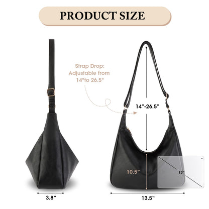 Hobo Bags for Women, Soft Vegan Leather Crossbody Bag for Women, Slouchy Shoulder bag with Adjustable Strap