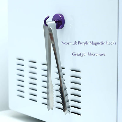 Neosmuk Magnetic Hooks Heavy Duty,Strong Magnet with Hook for Fridge, Super Neodymium Extra Strength Industrial Hooks for Hanging, Magnetic Hanger for Toolbox, Cruise, Grill(Purple,4 Pack)