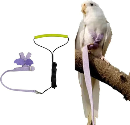 Bird Harness Leash Adjustable Outdoor Training Flying Harness Traction Rope with Cute Wing for Parrots Pigeons Budgerigar Lovebird Cockatiel Mynah (S,Purple)