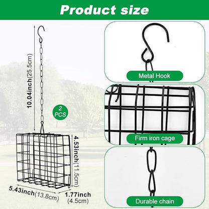 2Pcs Outdoor Suet Cage Bird Feeder, Suets Hanging Bird Feeder fo Attracting Birds, Single Suet Cake Capacity, Fruit Holder Style for Garden Yard Outside Hanging