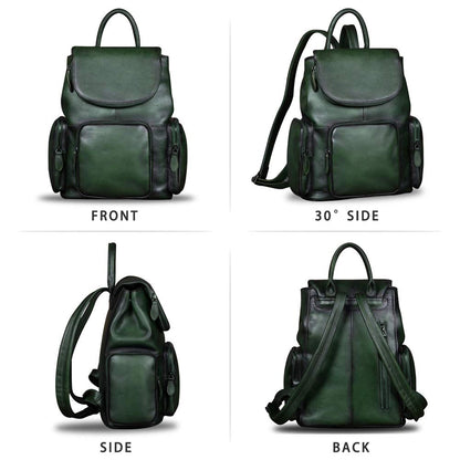 IVTG Genuine Leather Backpack for Women Shoulder Bag Vintage Designer Back Bag Fashion Rucksack Casual Daypack (Green)