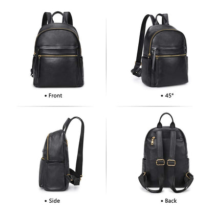 Kattee Genuine Leather Backpack Purse for Women Multi-functional Elegant Daypack Soft Leather Shoulder Bag Shopping Trip, Medium, Black