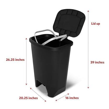 Glad 20 Gallon Trash Can with Clorox Odor Protection | Plastic Kitchen Waste Bin | Hands Free with Step On Foot Pedal and Garbage Bag Rings, Black