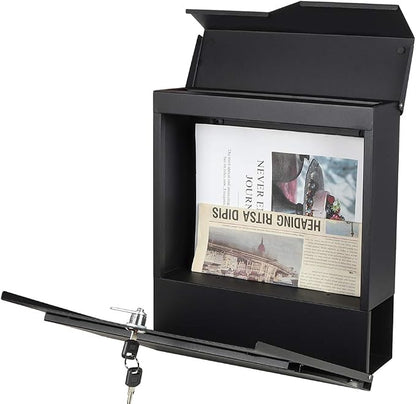 Jssmst Locking Mailbox Wall Mount- Waterproof mailboxes with Secure Key Lock and Newspaper Compartment, Key Lock Drop Box Extra Large Capacity, 12.9 x 4.1 x 14.2 Inch, SM-HPB938 Black New