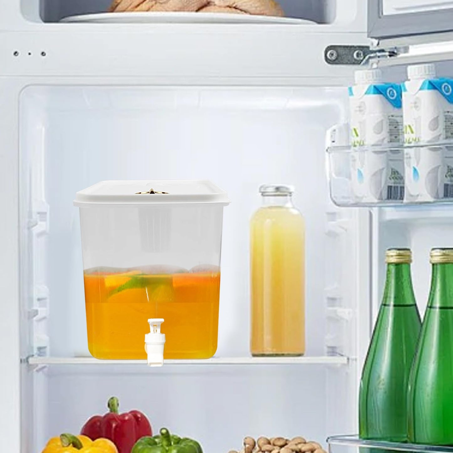 2 PCS 2 Gallon Fridge Beverage Drink Dispenser with Spigot Leak Proof Lids Filter Screen Juice Container Sealed Plastic Lemonade Water Milk Cold Hot Drink Tea Jug for Parties