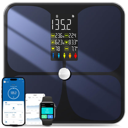 Lepulse Smart Scale for Body Weight, Digital Bathroom Weight Scale with BMI Muscle Mass 20 Body Composition Metrics, Large Display Body Fat Scales, Heart Rate, Accurate Bluetooth Weighing with App