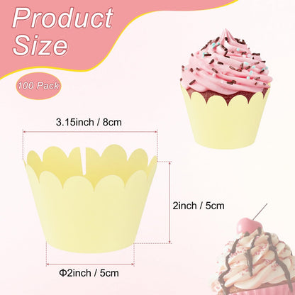 M METERXITY 100-Pack Cupcake Wrappers, Wave Decoration Standard Baking Cups for Wedding/Birthday Party/Bakeries/Cafes Cake Decoration, Bake Cake Paper[Yellow]