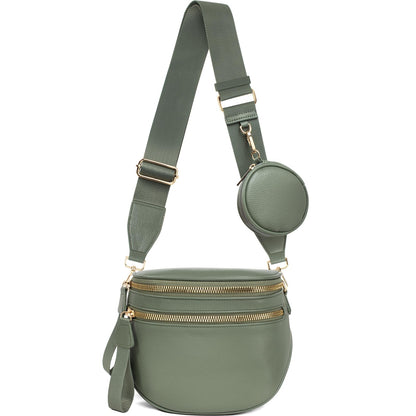 Valentoria Fashionable Womens Leather Waist Bag Crossbody Bag Detachable Wallet Adjustable Shoulder Strap (Bean Green)