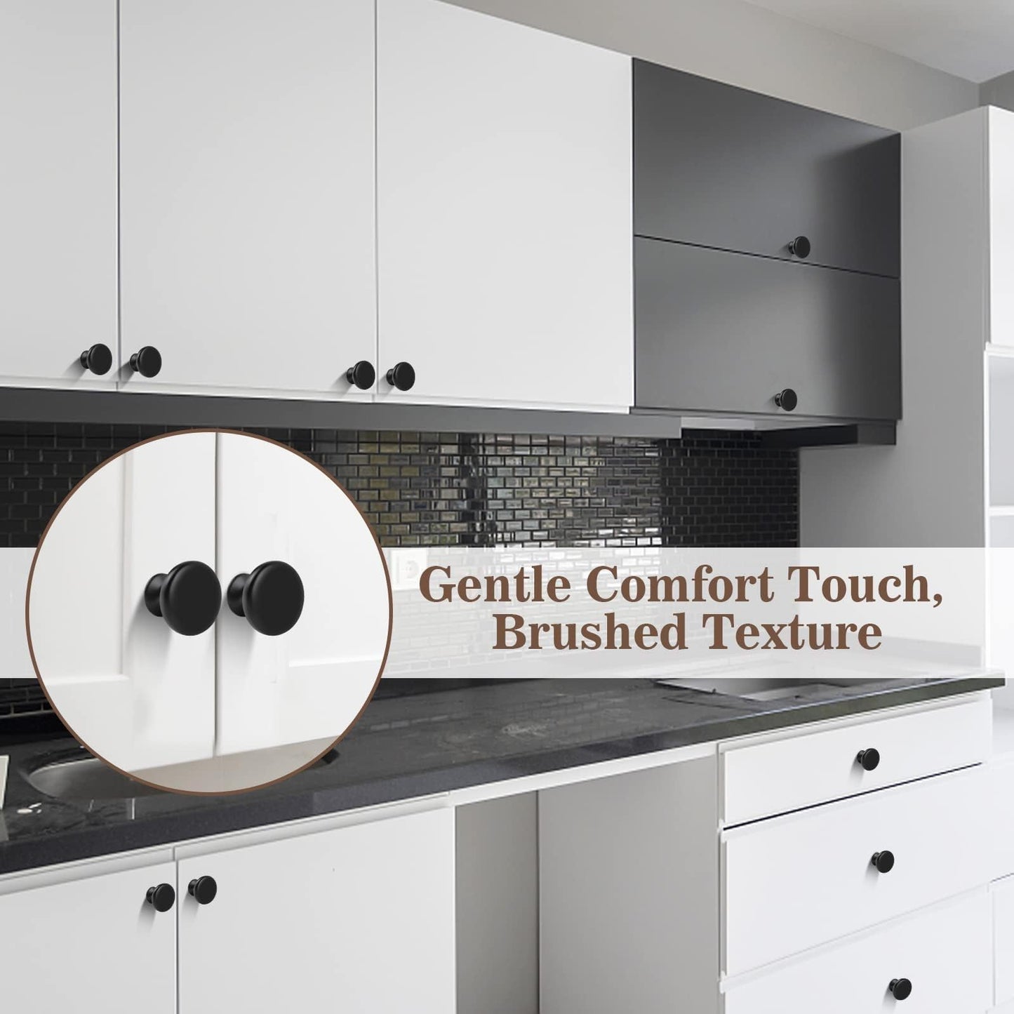 OctinPris 10x Matt Black Cabinet Hardware Round Mushroom Knob Drawer Handles 30mm/1.18" for Kitchen Cupboard Furniture Chest Door Dresser Bathroom
