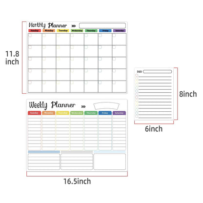 Hivillexun 3-Pack Magnetic Dry Erase Calendar Whiteboard Set for Fridge, Wall & Refrigerator Organisation – Monthly, Weekly & Daily Planners – Includes 8 Markers & Eraser