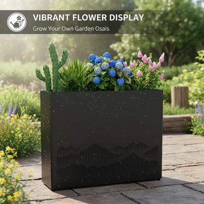 Vrtizalv Metal Rectangular Planter Box, 38”L x 12”W x 30”H Black Heavy-Duty Raised Garden Bed for Outdoor Plants, Easy Assembly & Adjustable Feet for Porch, Garden, Patio, Yard Outdoor Plants