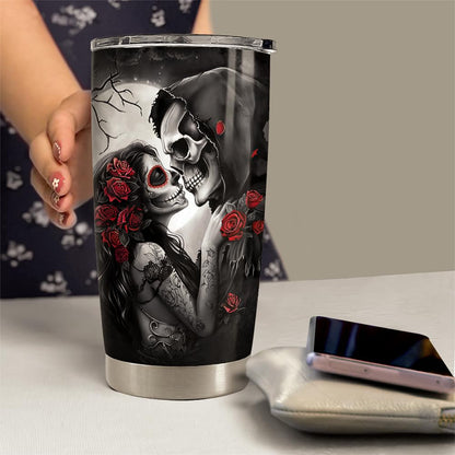 SANDJEST Skull Couple Tumbler 20oz Stainless Steel Insulated Coffee Travel Cup Tumblers Gifts for Wife Husband Boyfriend Girlfriend on Birthday Christmas Valentines Anniversary