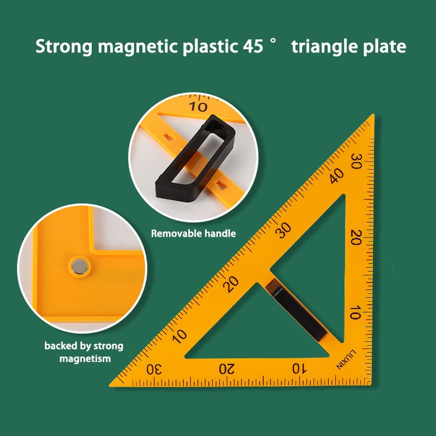 Magnetic Geometry Tool, Protractor, Triangle Rulers Easy Attachment Blackboard Measurement Kit, Teacher Board Protractor Multi-Purpose Kit Large Teaching Aids (Four-Piece Set)