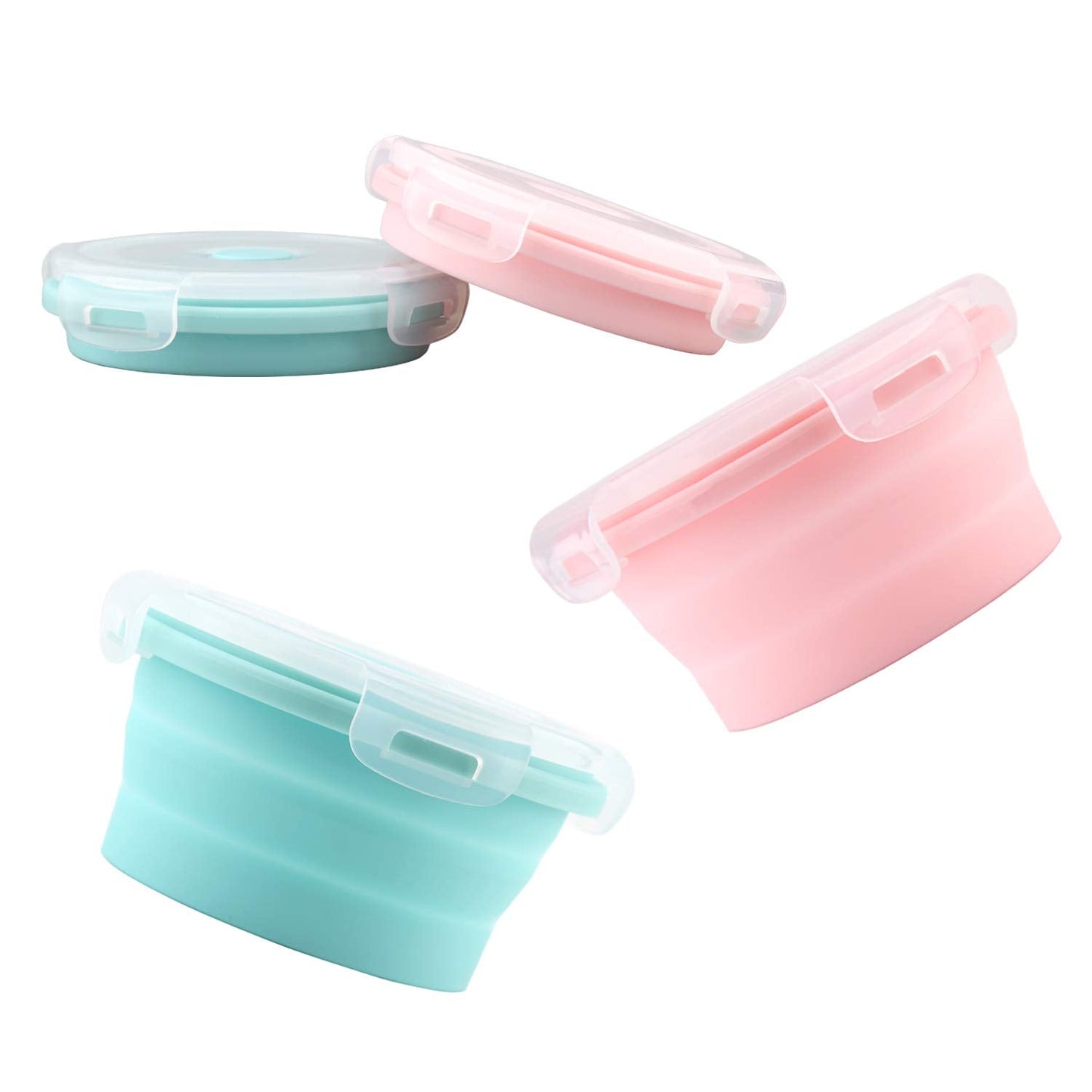 Luter 2 Pieces Collapsible Dog Bowls Silicone Food Water Travel Bowl with Lids Portable Expandable Pet Feeding Watering Cup Dish for Walking Kennels Camping 350ml (12x12x3cm) (Pink & Blue)