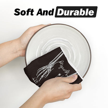 Artoid Mode Skeleton Hand Spooky Halloween Kitchen Dish Towels, 18x26 Inch Quick Dry Microfiber Hand Towels for Kitchen Drying Set of 4