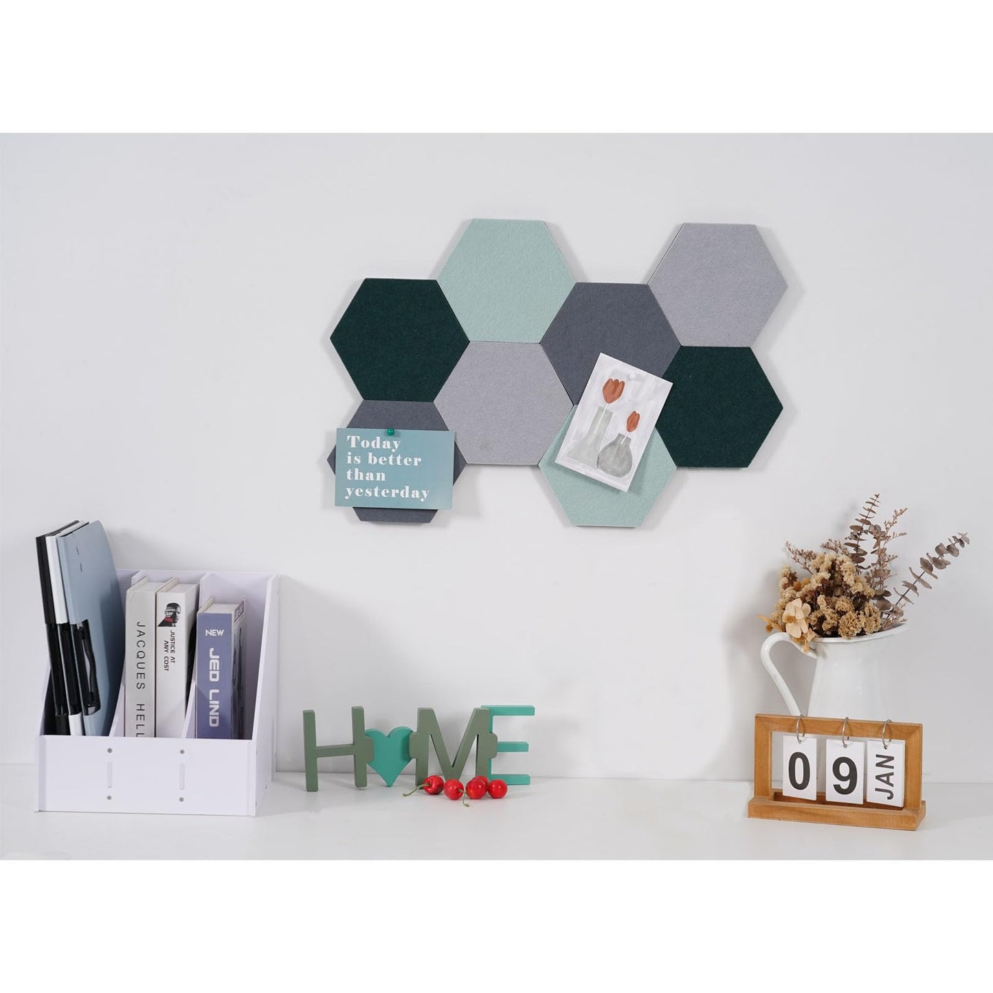 Afumazi 8Pcs Hexagon Felt Cork Board Tiles Self Adhesive Bulletin Board, Pin Board for Wall Decor Memos Photos Display (Set G)