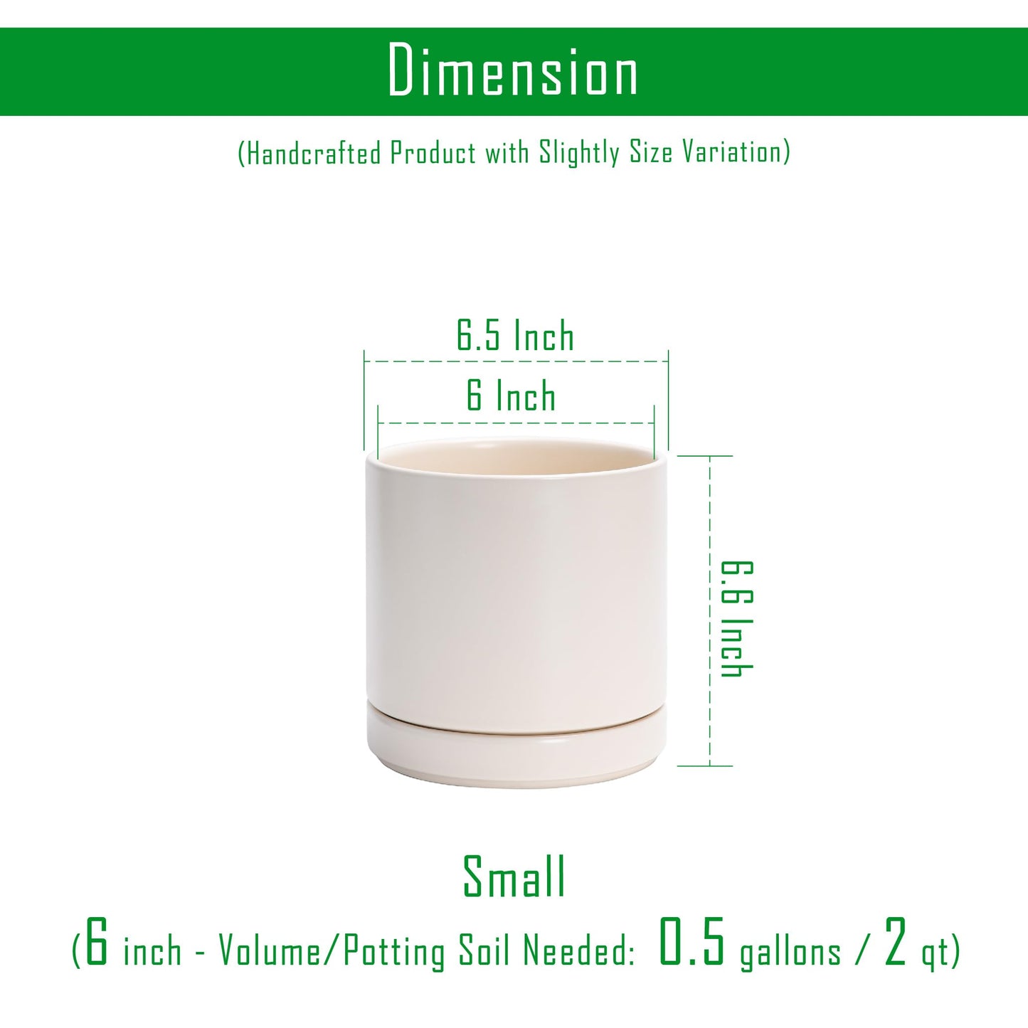 D'vine Dev Set of 2 Plants Pots, 6.5 Inch Ceramic Planter Pot for Plants with Drainage Hole and Saucer, Oatmeal, 94-V-C-8