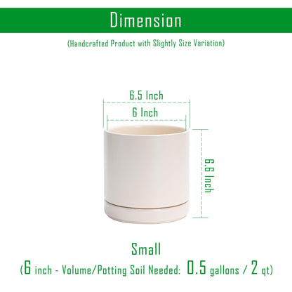 D'vine Dev Set of 2 Plants Pots, 6.5 Inch Ceramic Planter Pot for Plants with Drainage Hole and Saucer, Oatmeal, 94-V-C-8