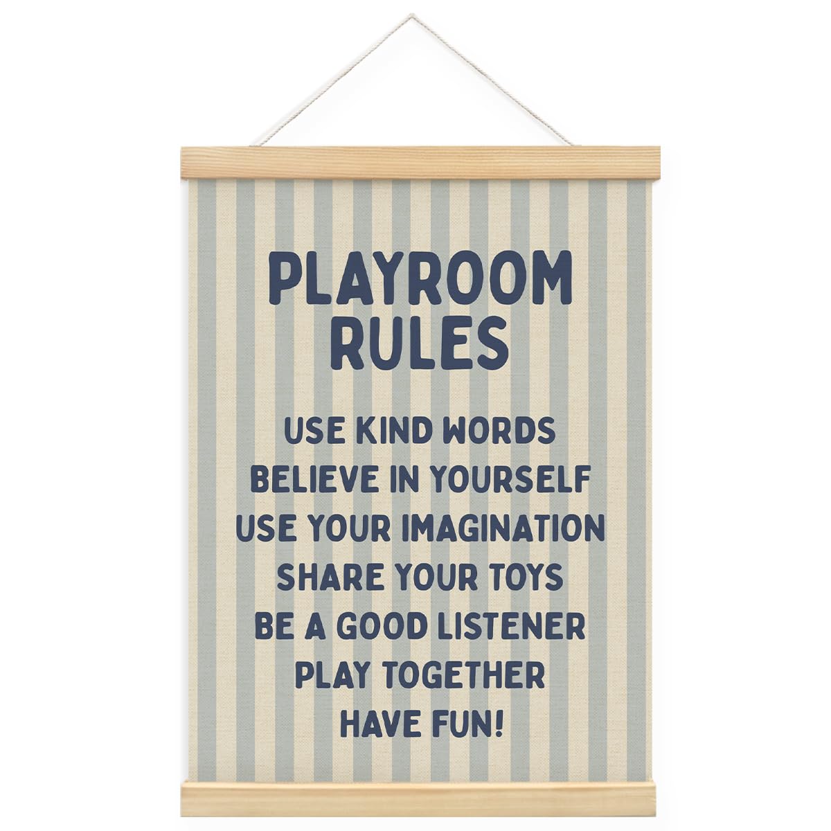 MOFUYU Playroom Wall Decor,Play Room Essentials,Nursery Playroom Rules Wall Art with Wooden Frames,Blue Poster Hanger Frame for Playroom Nursery Bedroom 12x16 Inch