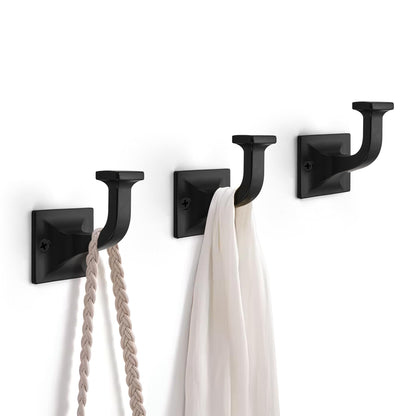 TUNNY 3 Pack Coat Hooks - Matte Black Robe Hooks Decorative Wall Hooks for Bathroom Bedroom Kitchen Towel Robe Clothes Cabinet Closet Bathroom Hardware