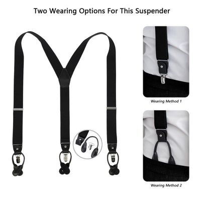 LEHOMU Men Suspenders Adjustable,1.4 Inch Wide Heavy Duty Y-Back Elastic Tuxedo Elastic Mens Suspenders with Leather Buttons and 3 Metal Clips,Dark Blue